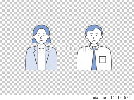 喜怒哀楽の「哀」の表情をしているビジネスパーソンの男女二人組のイラストセット3(青) 喜怒哀楽の「哀」の表情をしているビジネスパーソンの男女二人組のイラストセット3(青) 141121670
