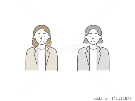 喜怒哀楽の「哀」の表情をしているビジネスパーソンの女性二人組のイラストセット(茶色・グレー) 喜怒哀楽の「哀」の表情をしているビジネスパーソンの女性二人組のイラストセット(茶色・グレー) 141121679