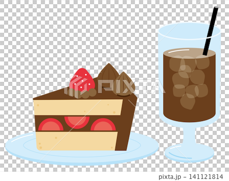 レトロな喫茶店のチョコレートケーキとアイスコーヒーのイラスト レトロな喫茶店のチョコレートケーキとアイスコーヒーのイラスト 141121814
