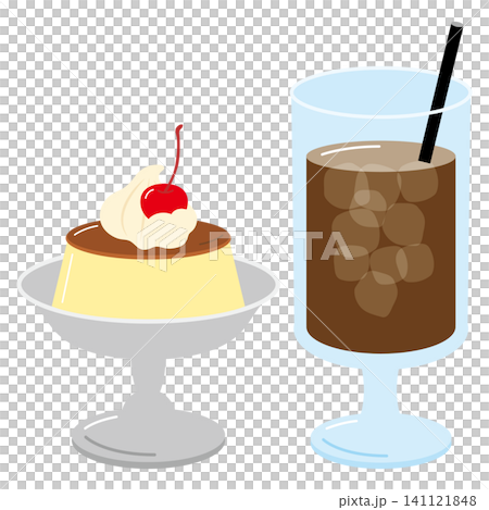 Retro pudding and iced coffee from a coffee shop Retro pudding and iced coffee from a coffee shop 141121848