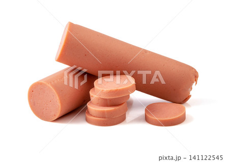premium Lactobacillus Ham Sausages Isolated on White Background premium Lactobacillus Ham Sausages Isolated on White Background 141122545