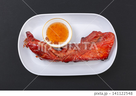 chinese Char Siu Pork on White Plate, Cantonese Barbecue Meat chinese Char Siu Pork on White Plate, Cantonese Barbecue Meat 141122548