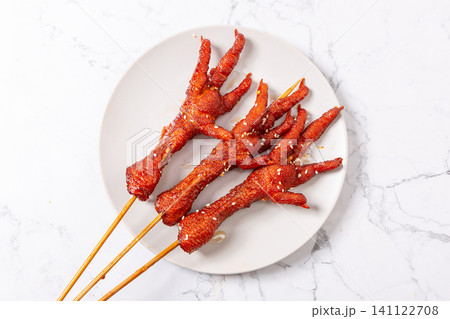 charcoal Grilled Braised Chicken Feet BBQ Spiced Marinated Poultry Claws Asian Street Food 141122708