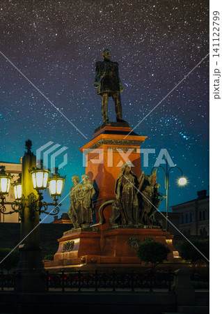 Helsinki, Finland. Famous Landmark In Finnish Capital - Senate Square Monument To Russian Emperor Alexander II At Summer Night. 141122799
