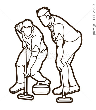Curling Sport Male Players Action Cartoon Outline Graphic Vector Curling Sport Male Players Action Cartoon Outline Graphic Vector 141123323