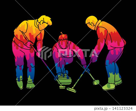 Curling Sport Male Players Action Cartoon Graphic Vector Curling Sport Male Players Action Cartoon Graphic Vector 141123324