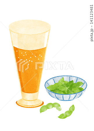 グラスビールと枝豆の水彩イラスト 141123481