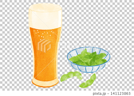 Watercolor illustration of a glass of beer and edamame Watercolor illustration of a glass of beer and edamame 141123863