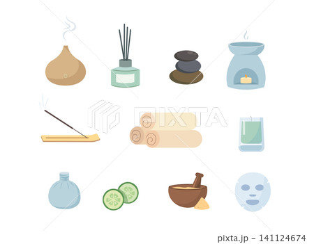 Spa and Wellness Icon Set with Aromatherapy and Beauty Products Collection Spa and Wellness Icon Set with Aromatherapy and Beauty Products Collection 141124674