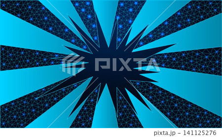 Neon low poly burst of rays with explosion star shape on dark blue background. Dynamic pop art banner. Neon low poly burst of rays with explosion star shape on dark blue background. Dynamic pop art banner. 141125276