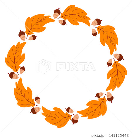 Template of round autumn frame made of acorns and leaves Template of round autumn frame made of acorns and leaves 141125448