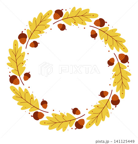 Autumn border frame made of acorns and leaves Autumn border frame made of acorns and leaves 141125449