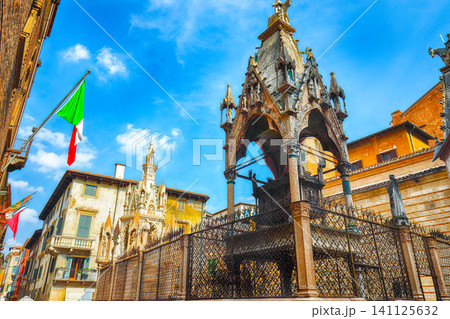 Gorgeous View of Basilica di Santa Anastasia catholic church of Dominican Order in Verona. 141125632