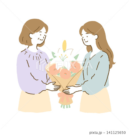 花束を贈る二人の女性 お祝い・送別・感謝の人物イラスト 花束を贈る二人の女性 お祝い・送別・感謝の人物イラスト 141125650