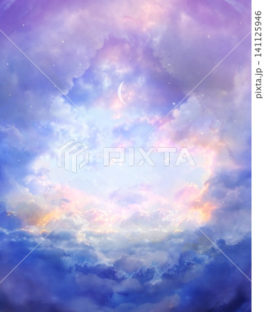 星空と幻想的な宇宙と三日月の天国風ファンタジー背景 141125946