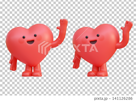 Cute 3D Heart Character Waving Hand with Friendly Smile Red Claymation Style Mascot Emotion Cute 3D Heart Character Waving Hand with Friendly Smile Red Claymation Style Mascot Emotion 141126286