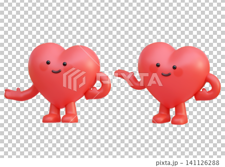 Friendly 3D Heart Character Presenting and Pointing to Side with Welcoming Smile Mascot Friendly 3D Heart Character Presenting and Pointing to Side with Welcoming Smile Mascot 141126288