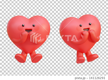Joyful 3D Heart Character Holding Hands Together in Delight Excited Sparkling Eyes Mascot Joyful 3D Heart Character Holding Hands Together in Delight Excited Sparkling Eyes Mascot 141126291