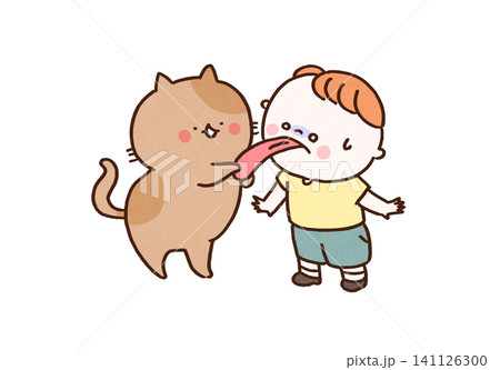 猫に舌を捕まれてびっくりして黙り込む男の子(Cat got your tongue?) 猫に舌を捕まれてびっくりして黙り込む男の子(Cat got your tongue?) 141126300
