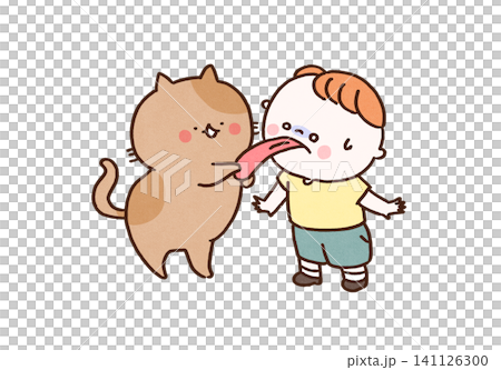 猫に舌を捕まれてびっくりして黙り込む男の子(Cat got your tongue?) 猫に舌を捕まれてびっくりして黙り込む男の子(Cat got your tongue?) 141126300