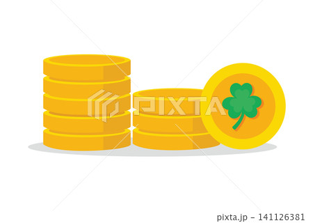 Gold Coins with Shamrock Clover for Saint Patrick's Day Lucky Symbol 141126381
