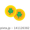 Gold Coins with Shamrock Clover for Saint Patrick's Day Lucky Symbol 141126382