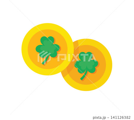 Gold Coins with Shamrock Clover for Saint Patrick's Day Lucky Symbol 141126382