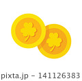 Gold Coins with Shamrock Clover for Saint Patrick's Day Lucky Symbol 141126383