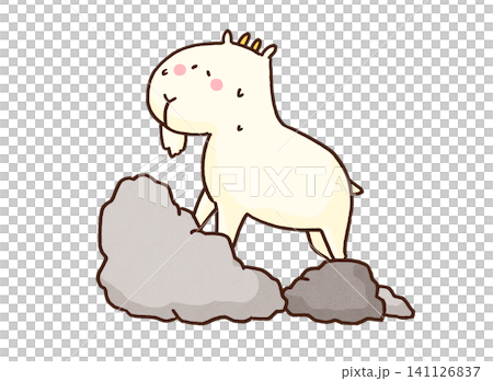 A goat struggling to climb a steep cliff, sweating profusely (difficulty/challenge) 141126837