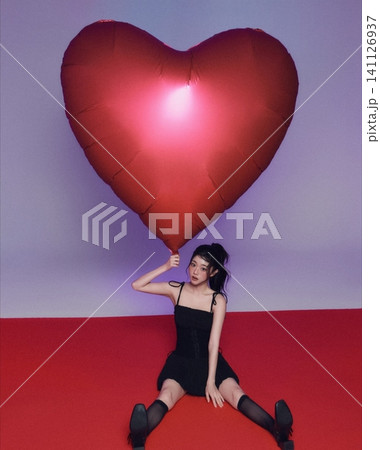 Beautiful Young Asian Woman with Natural Healthy Glowing Skin and Smooth Black Hair, Fresh Beauty Portrait on Clean Background 141126937
