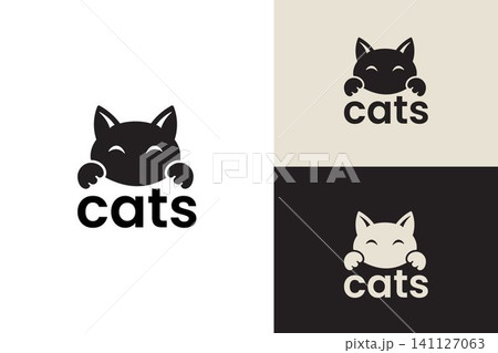 Cute Cat Face Peek Minimalist Logo for Pet Brand and Animal Business 141127063