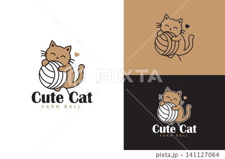 Cute Cat Hugging Yarn Ball Mascot Logo for Pet Shop and Handmade Brand 141127064