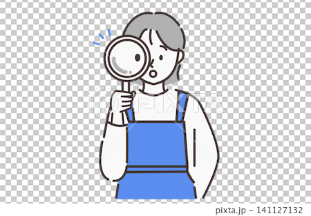 虫眼鏡で確認する店員 シンプル線画イラスト 141127132