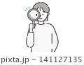 虫眼鏡で調べる女性 シンプル線画イラスト 141127135