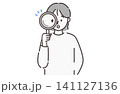 虫眼鏡で調べる女性 シンプル線画イラスト 141127136