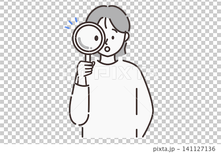 虫眼鏡で調べる女性 シンプル線画イラスト 141127136