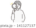 虫眼鏡で調べる女性 シンプル線画イラスト 141127137