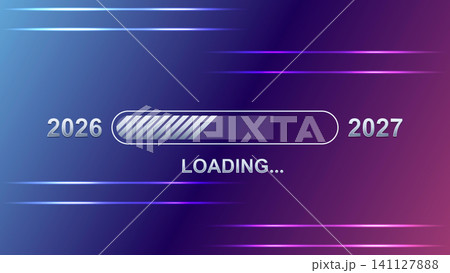 2026 to 2027 Loading Progress Bar on Futuristic Neon Gradient Background 141127888