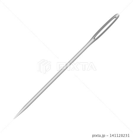 Sewing needle, with pointed tip, and round hole to hold thread, used for hand-sewing. Long slender tool made of carbon steel wire, with sharp tip and round eye to hold sewing thread. Isolated. Vector Sewing needle, with pointed tip, and round hole to hold thread, used for hand-sewing. Long slender tool made of carbon steel wire, with sharp tip and round eye to hold sewing thread. Isolated. Vector 141128231