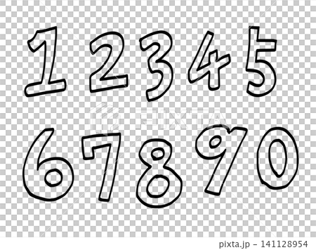 シンプルな手描きの数字セット(0から9のアウトライン線画イラスト) シンプルな手描きの数字セット(0から9のアウトライン線画イラスト) 141128954
