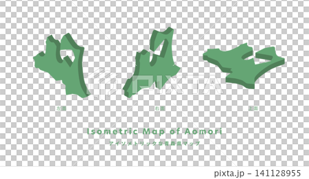 Isometric map of Aomori Prefecture (left, right, and top view set) - rough map vector icons - 3D Isometric map of Aomori Prefecture (left, right, and top view set) - rough map vector icons - 3D 141128955