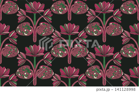 seamless pattern with pink lilies seamless pattern with pink lilies 141128998