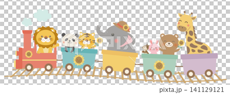 【向量圖】以動物為主題的火車行駛在彎曲的軌道上,周圍環繞著向日葵——可愛的夏日插畫 【向量圖】以動物為主題的火車行駛在彎曲的軌道上,周圍環繞著向日葵——可愛的夏日插畫 141129121