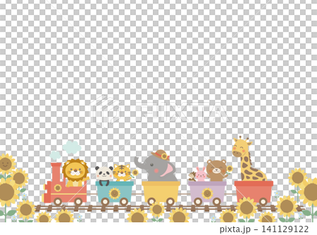 【ベクター】コピースペース付き ひまわりと動物汽車の夏背景 かかわいい夏の背景イラスト(横長) 【ベクター】コピースペース付き ひまわりと動物汽車の夏背景 かかわいい夏の背景イラスト(横長) 141129122