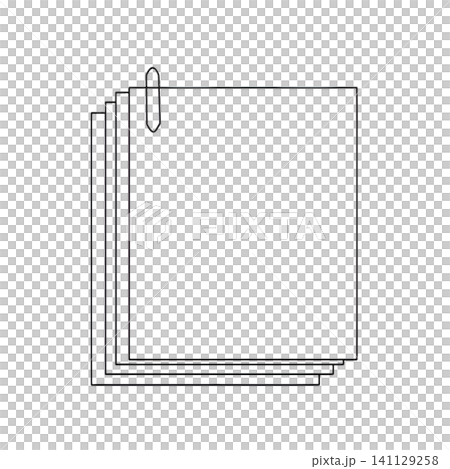 Line drawing illustration of documents held together with a clip Line drawing illustration of documents held together with a clip 141129258