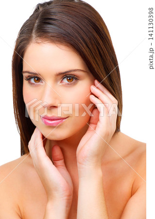 Portrait, skincare and woman with dermatology, beauty and person isolated on white studio background. Face, cosmetics and model with mockup space or self care with glow and wellness with healthy skin Portrait, skincare and woman with dermatology, beauty and person isolated on white studio background. Face, cosmetics and model with mockup space or self care with glow and wellness with healthy skin 141130398