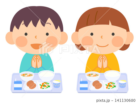 給食を食べている男の子と女の子のカットイラスト② 給食を食べている男の子と女の子のカットイラスト② 141130680