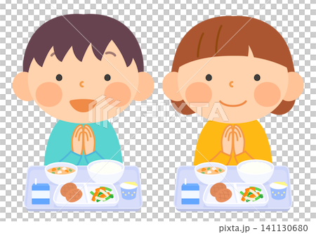 給食を食べている男の子と女の子のカットイラスト② 給食を食べている男の子と女の子のカットイラスト② 141130680