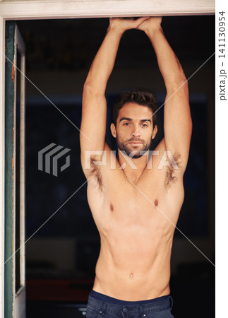 Portrait, man or shirtless in body, muscle or skin as wellness, relax or health on vacation. Healthy, strong or male person in calm, clean or chill at weekend of wellbeing, proud or satisfaction Portrait, man or shirtless in body, muscle or skin as wellness, relax or health on vacation. Healthy, strong or male person in calm, clean or chill at weekend of wellbeing, proud or satisfaction 141130954