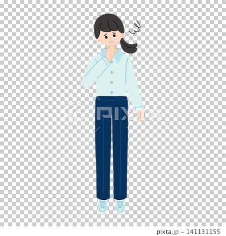 悩む女性の全身イラスト 141131155